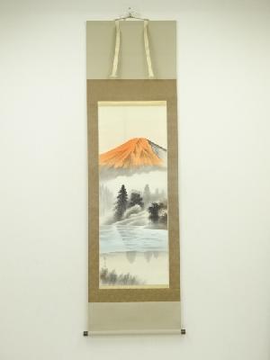 JAPANESE HANGING SCROLL / HAND PAINTED / RED Mt.FUJI 